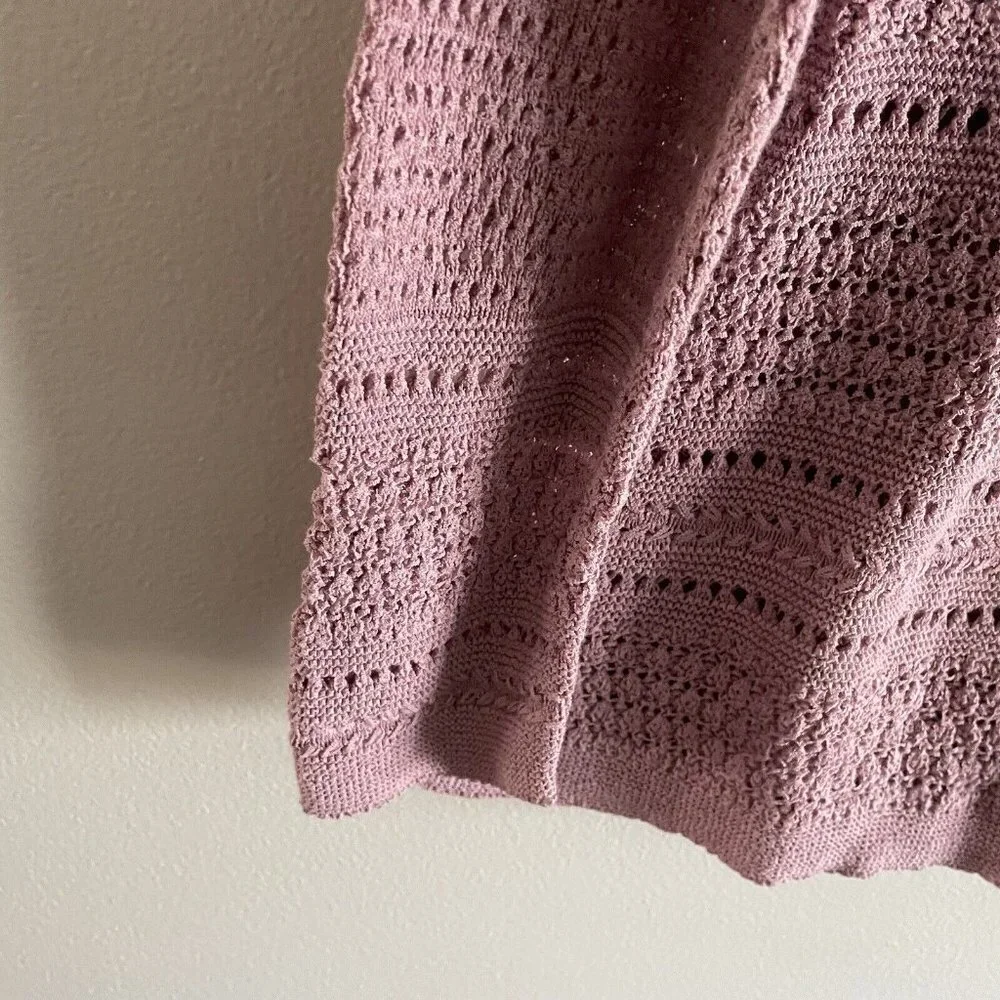 J.Jill Womn M Mauve Cotton Blend Open Knit Textured Stripe Pullover Sweater NWOT